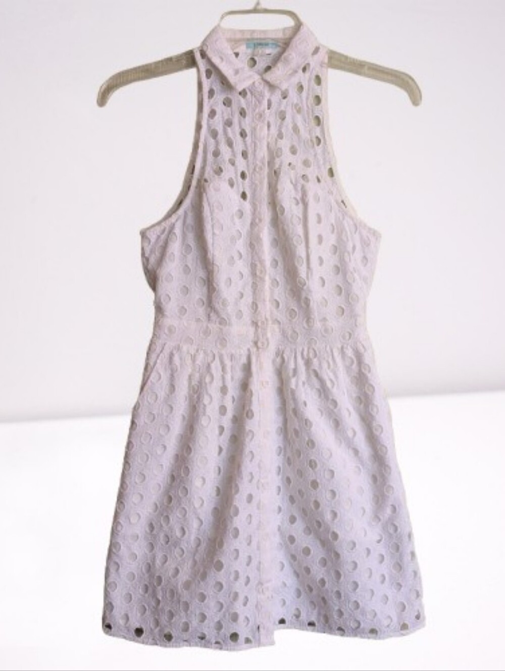 Kimchi Blue Off White Eyelet Shirt Mini Dress Sleeveless Cotton